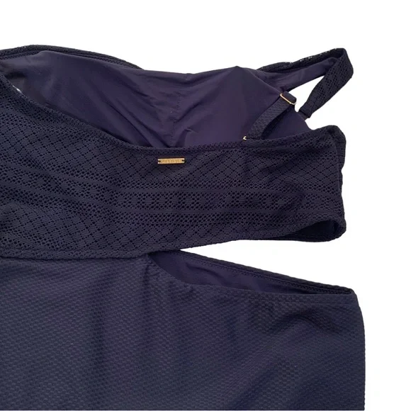 Sea Level One Shoulder Cut Out Lace Bodice One Piece Swimsuit Navy 12 NWT - Picture 7 of 15